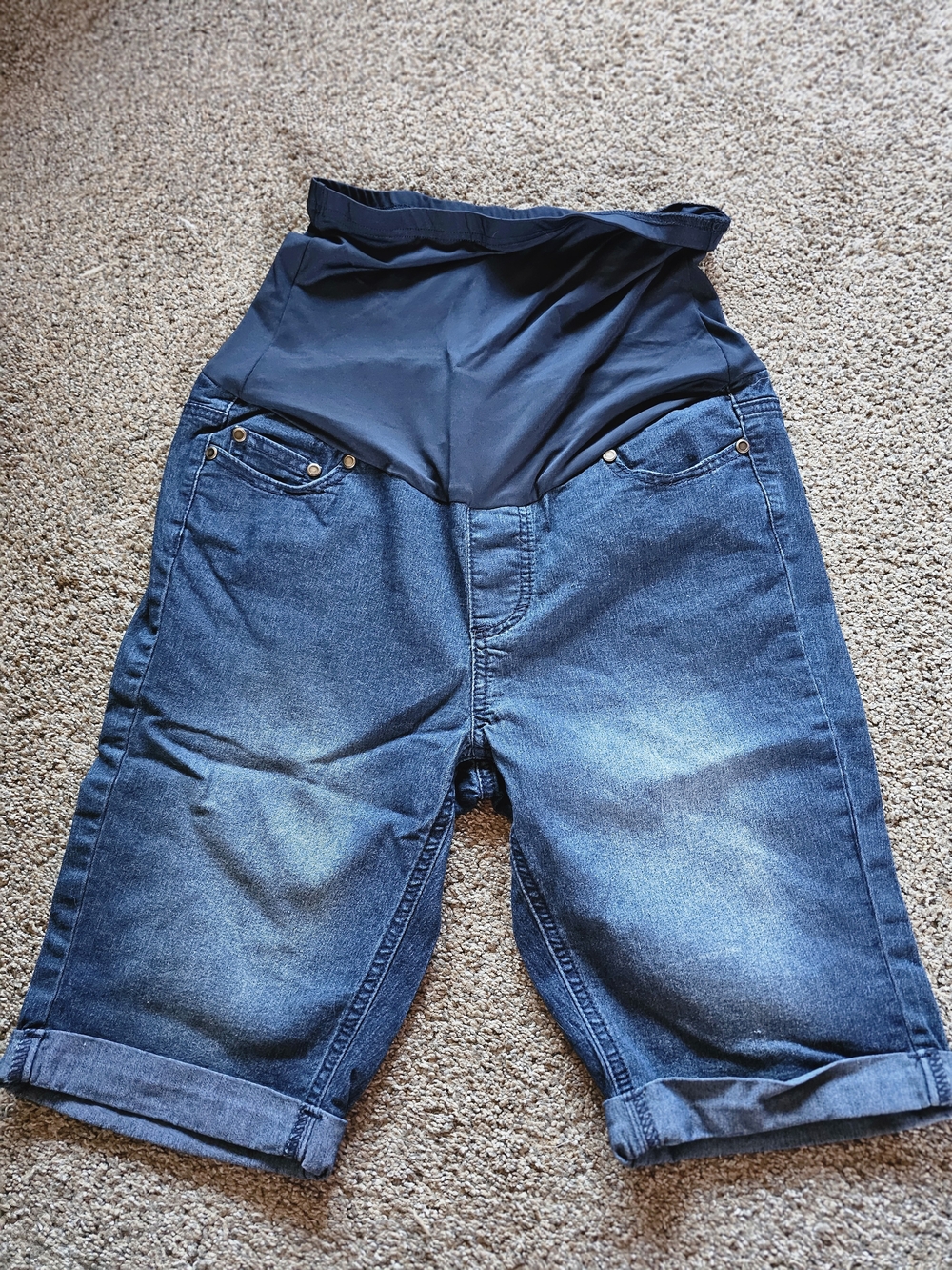 Maternity Denim Shorts with Elastic Waistband - Navy/Blue